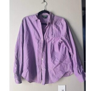 Lauren Ralph Lauren Stripe Button Down Shirt L Preppy Academia Officecore Purple